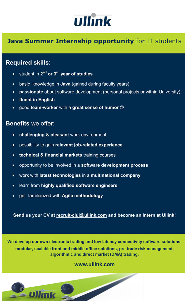 Ullink Java Summer Internship opportunity for IT students