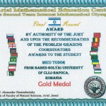 Medalie de aur pentru reprezentantul Facultăţii de Matematică şi Informatică la Seventh International Internet Mathematical Olympiad, runda finală