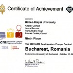 Rezultate meritorii pentru studenţii facultăţii noastre participanţi la concursul ACM pentru Europa de Sud-Est, octombrie 2009